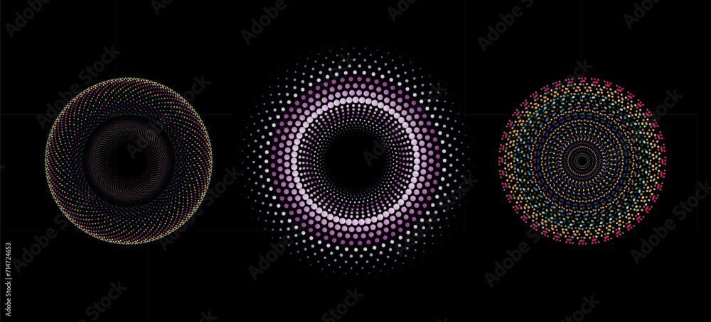 Sticker a spiral dots abstract vector illustration pattern backdrop in a metallic hue against a sleek black 