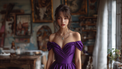 Hübsche Elegante Frau im sexy Abendkleid mit tiefen Ausschnitt im schönen Ambiente, ai generativ