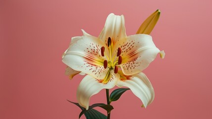 Obraz premium Lily flower on a plain bright pink background. 