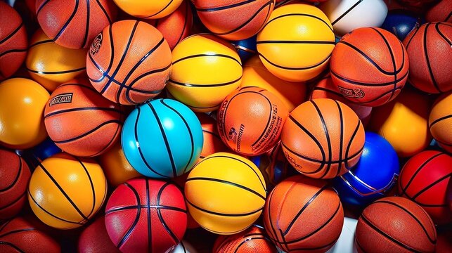 Colored basketballs background. Basketball balls close-up. Sport background.