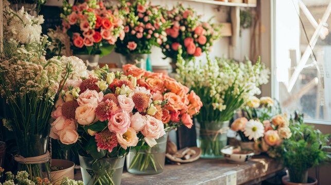 Florist workplace: flowers and accessories     