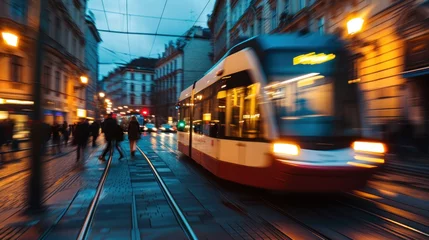 Foto op Plexiglas A tram in the street of Prague. Czech Republic in Europe. © Joyce