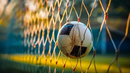 soccer ball in the net, selective focus     