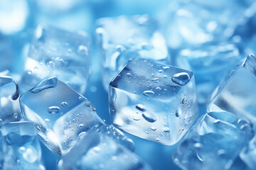 Ice Cubes Photography Illustration Blue Background Water Beads