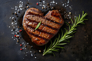 Heart shaped beef steak Valentine's day romantic meal