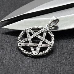 Silver Pentagram pendant. 925 silver. Occult accessory, dark magic. Satan, Baphomet, Devil, 666,...