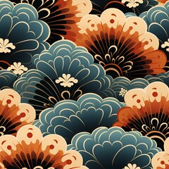 old traditional Japanese pattern with blue wave design illustration 