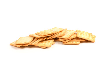 Square shortbread cookies isolated on white background. Stacked butter biscuits for coffee or tee.