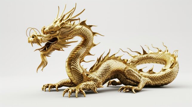 Golden Chinese zodiac dragon 3D rendering.