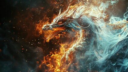 Fototapeta premium A dragon made from fire and smoke.