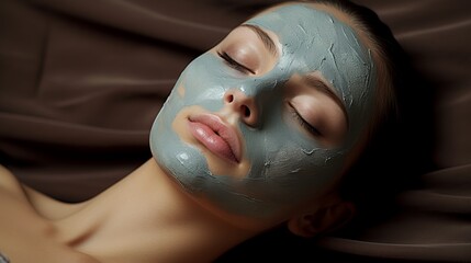 Beautiful woman with eyes closed and applying a facial mask for perfect skin care and nourishment