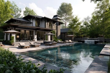 real estate modern residential luxury villa house with a swimming pool