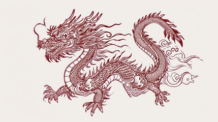 Monochrome vector illustration of Chinese zodiac dragon as the mythical animal in Eastern Asia culture.