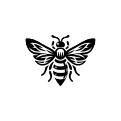 Professional black and white bee logo, suitable for a variety of industries. Minimalistic aesthetic, isolated on a white background. Silhouette icon of a wasp. simple logo of a honeybee.