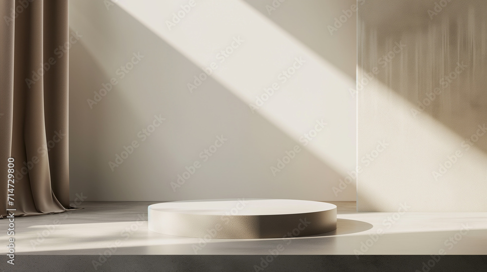 Poster 3d empty product display podium for presentations. minimalist stage in a serene setting, highlighted