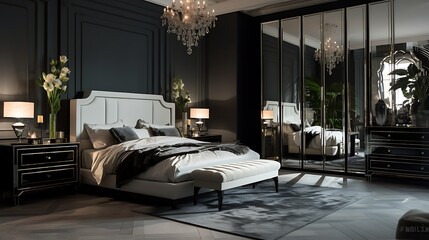 mirrored furniture to the bedroom appear more spacious.