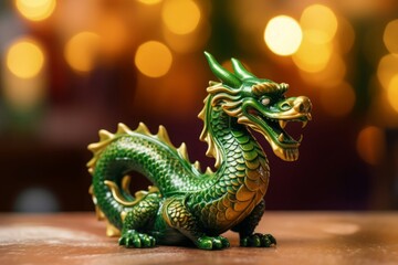 Fototapeta premium Traditional chinese green dragon blur background. New asian decoration poster card. Generate Ai
