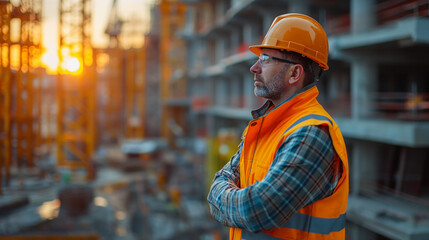 Street construction worker wearing a helmet on the job site, Engineer
