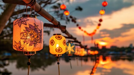 Beautiful vintage lanterns in street to celebrate Chinese lunar new year.