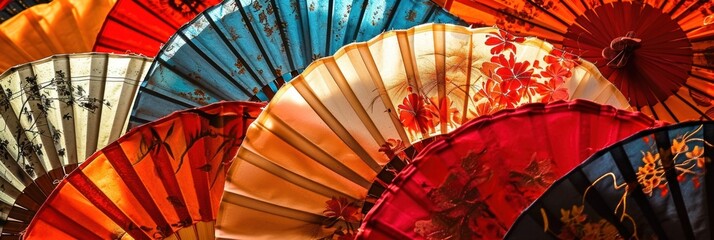 Colorful fans abstract pattern background for Chinese lunar new year celebration theme.