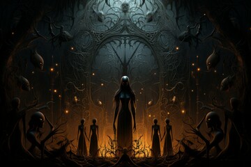 Mystic shadow weavers, creating intricate patterns of light and darkness - Generative AI