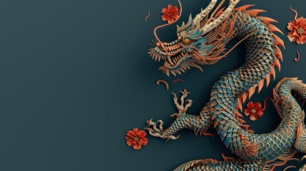 Obraz premium Chinese lunar new year celebration template with zodiac dragon and copy space design.