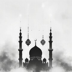 Ramadan kareem islamic festival greeting card black and white, social media banner background or SQUARE FLAYER BANNER