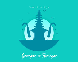 Happy Galungan Kuningan Flat Temple Illustration
