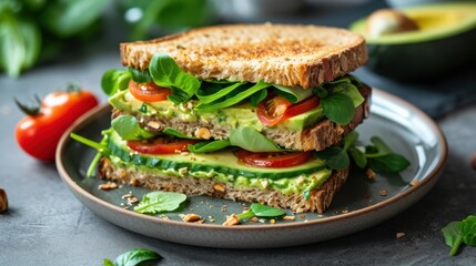 Healthy avocado toast. Diet food. Food photography. Proper nutrition - obrazy, fototapety, plakaty