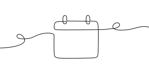 calendar continuous line drawing. One line art of calendar, memorable date, countdown, holiday, weekday and weekend. 	
