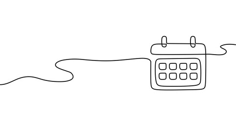calendar continuous line drawing. One line art of calendar, memorable date, countdown, holiday, weekday and weekend. vector illustration	
