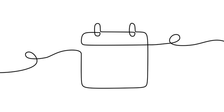 calendar continuous line drawing. One line art of calendar, memorable date, countdown, holiday, weekday and weekend. 	
