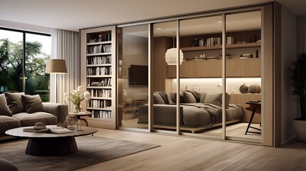 sliding doors to separate the living room from other areas when needed.