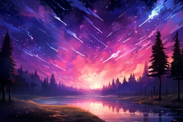 Fototapeta na wymiar Ephemeral star showers, painting the night sky with fleeting bursts of cosmic beauty - Generative AI
