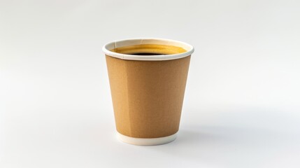 Close-up view of a potable cup of coffee on white background.