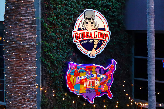 Universal City, Hollywood, California &ndash; October 3, 2023: Bubba Gump Shrimp Company Restaurant and Market, American seafood restaurant on CityWalk at Universal Studios Hollywood