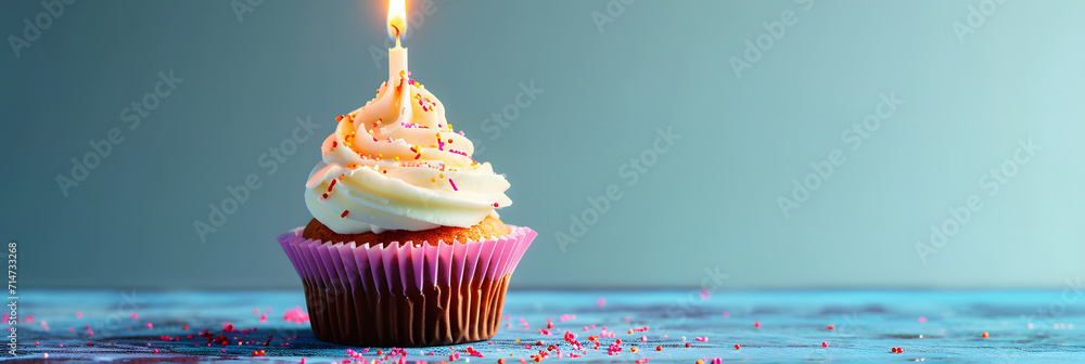 Wall mural Birthday Cupcake With One Candle