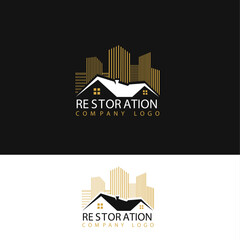 estate company logo with corporate building skyline touch icon 
