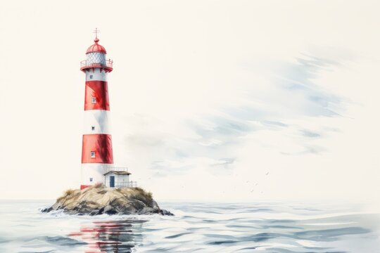 Lighthouse on the sea painted in watercolor. Vintage style. place for the text