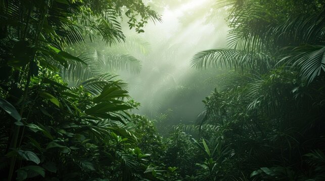Fototapeta Prehistoric forest jungle with giant trees.