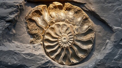 Prehistoric fossil of a conch in a rock stone.