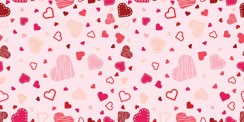 Hearts seamless pattern background red heart vector Valentines Day Handwritten hearts illustration