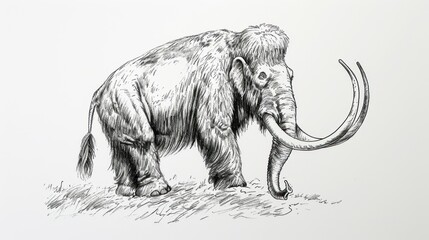 Hand pencil sketch drawing of mammoth the ancient prehistoric animal.