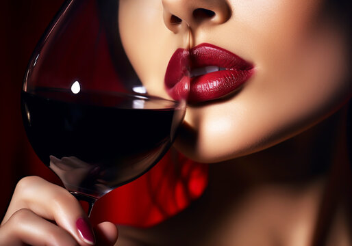 Elegant woman drinking red wine. Glamour and sophistication. AI generated
