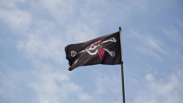 A pirate flag with a skull and crossbones on it