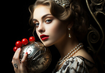 Portrait of woman with captivating elegance style. AI generative