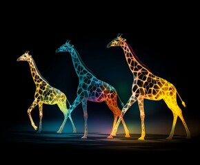 Silhouettes of animals in a hurry. Busy wildlife concept, yellow, light green, light blue, rainbow colors 