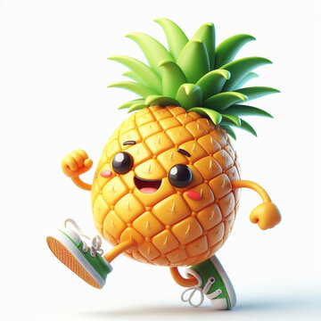 recommend clip art: 3D funny cartoon of a pineapple. Agriculture and healthy food. AI generated