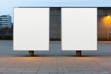 two advertising banners with white background on a city street, copy space white mockup template