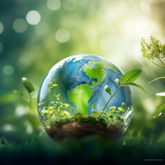 world globe planet earth background banner sustainable environment ecology nature regeneration eco friendly green energy care for nature esg concept 